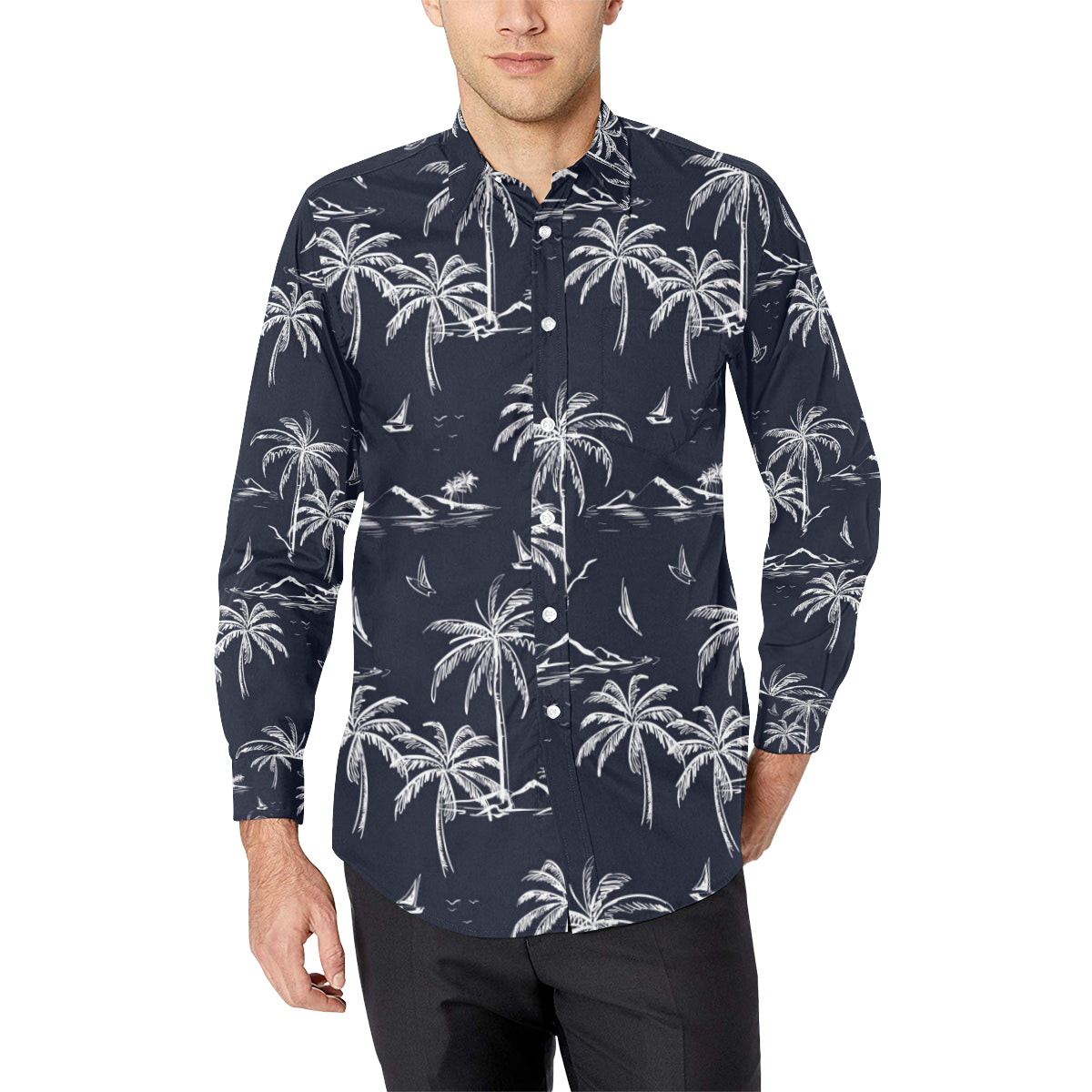 Pacific island Pattern Print Design A02 Men's Long Sleeve Shirt