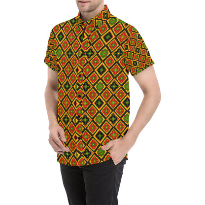 Rasta Reggae Color Pattern Men's Short Sleeve Button Up Shirt