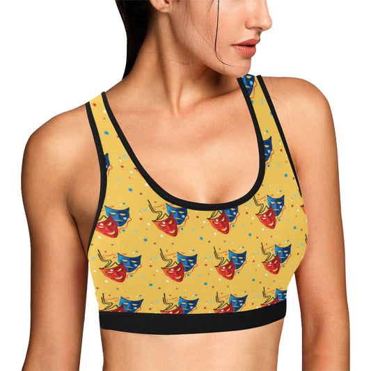 Acting Mask Pattern Print Design 02 Sports Bra