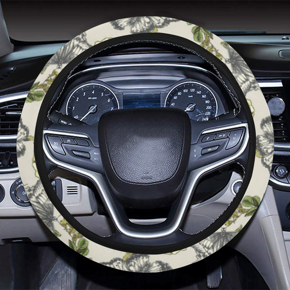 Butterfly Flower Pattern Print Design 06 Steering Wheel Cover with Elastic Edge