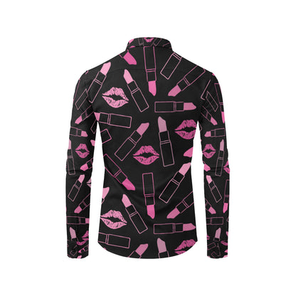 Lipstick Pink Pattern Print Design 01 Men's Long Sleeve Shirt