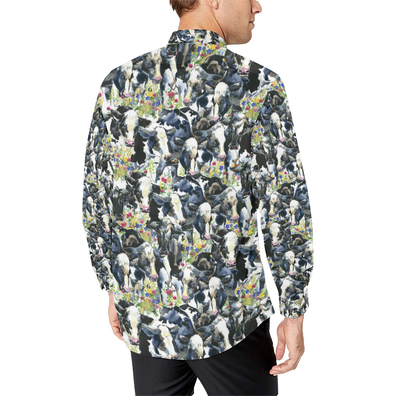 Cow Watercolor Print Pattern Men's Long Sleeve Shirt