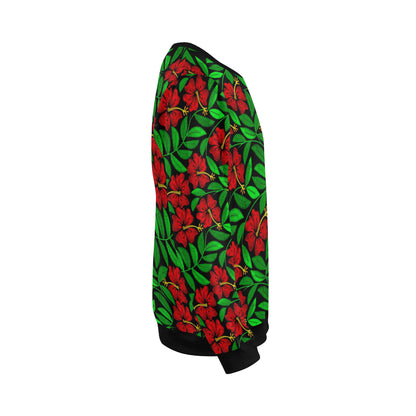 Red Hibiscus Embroidered Pattern Print Design HB03 Men Long Sleeve Sweatshirt