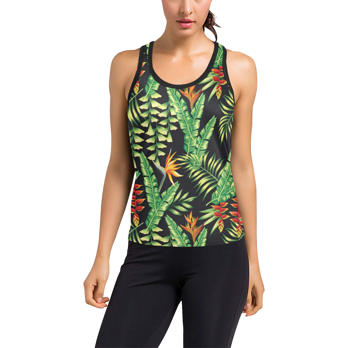 Hawaiian Flower Tropical Palm Leaves Women's Racerback Tank Top