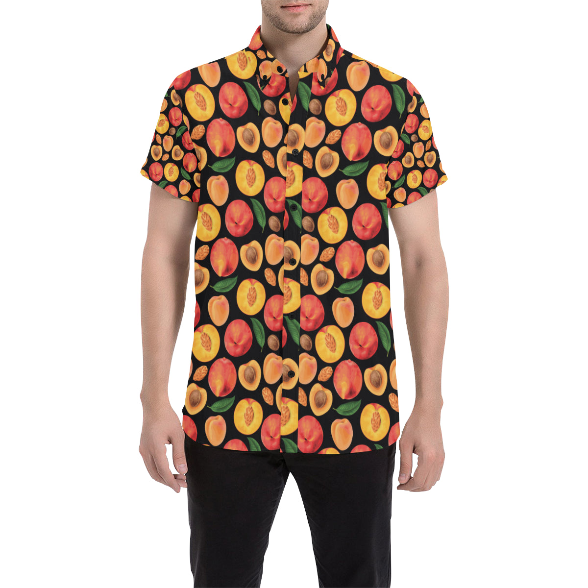 Peach Pattern Print Design A02 Men's Short Sleeve Button Up Shirt