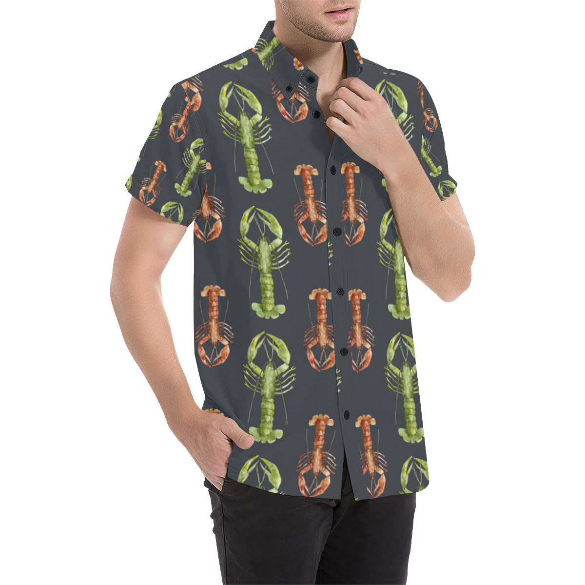 Lobster Pattern Print Design 01 Men's Short Sleeve Button Up Shirt