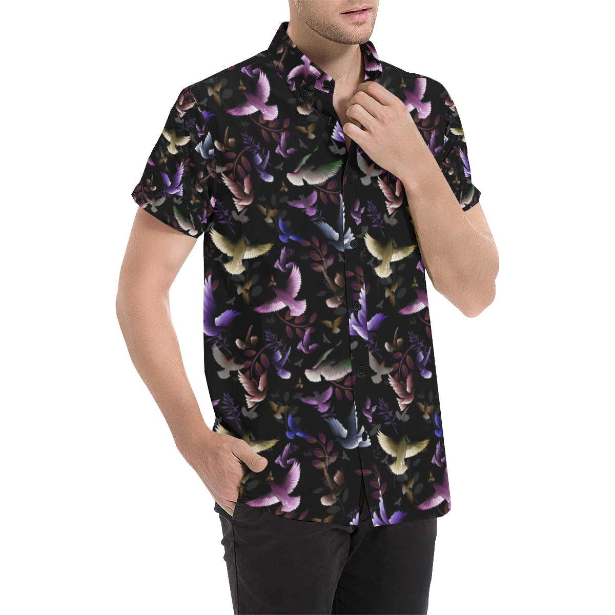 Pigeon Pattern Print Design 01 Men's Short Sleeve Button Up Shirt