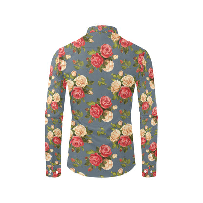 Rose Pattern Print Design RO017 Men's Long Sleeve Shirt