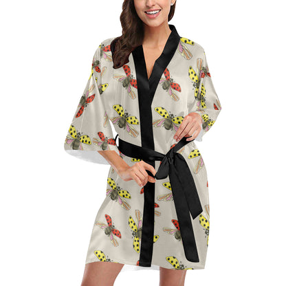 Ladybug Pattern Print Design 04 Women's Short Kimono