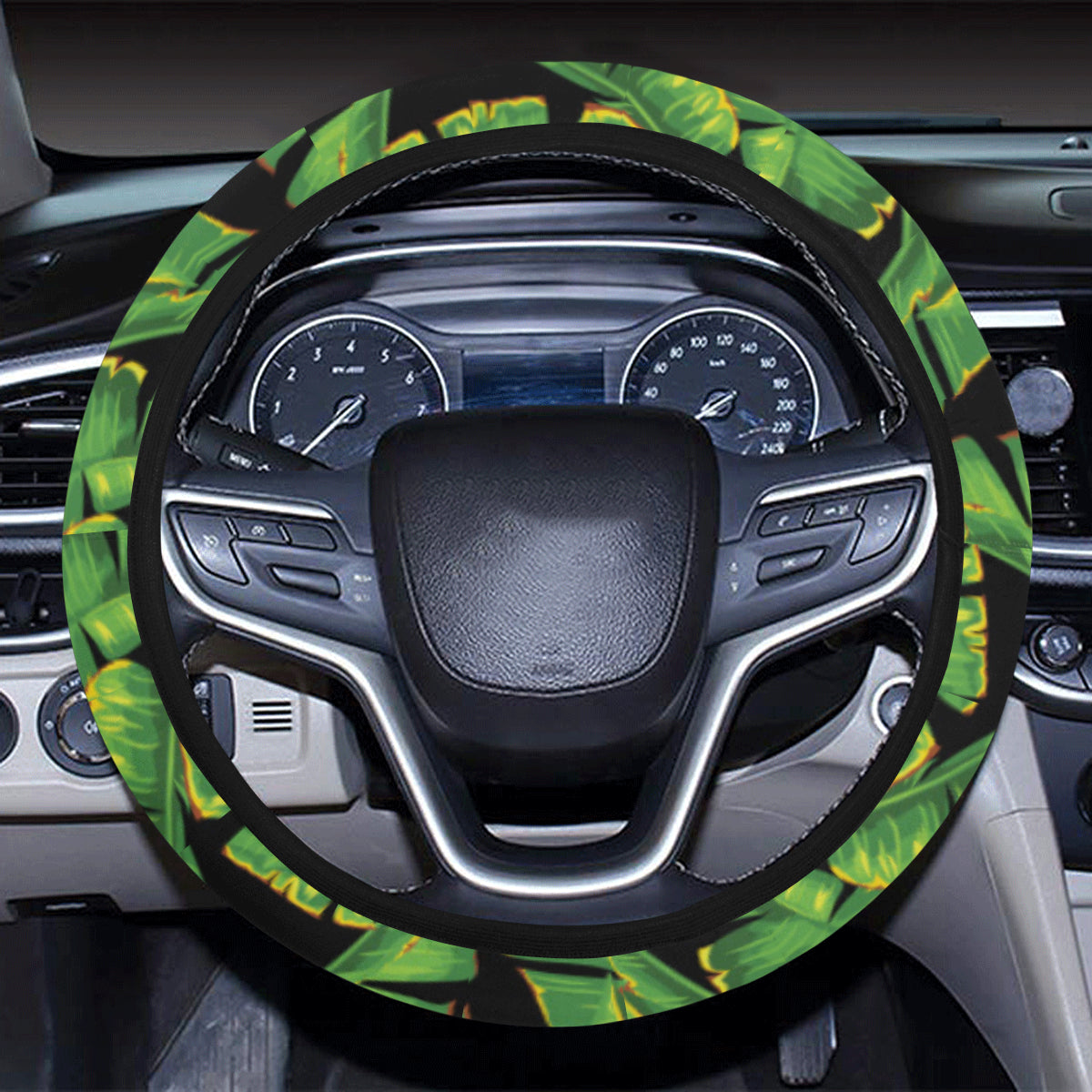 Banana Leaf Pattern Print Design 03 Steering Wheel Cover with Elastic Edge