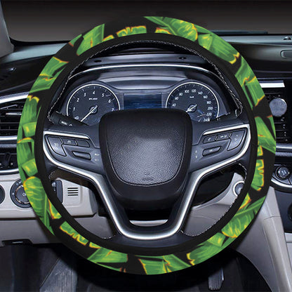 Banana Leaf Pattern Print Design 03 Steering Wheel Cover with Elastic Edge