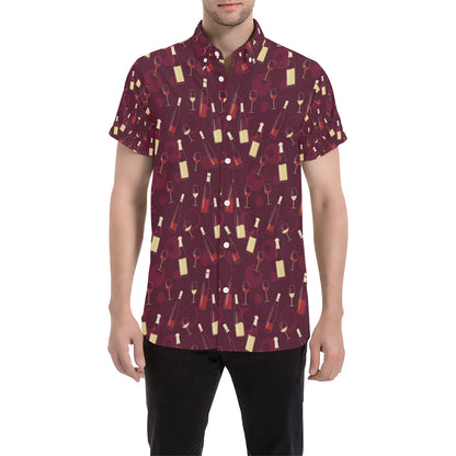 Wine Themed Pattern Print Men's Short Sleeve Button Up Shirt