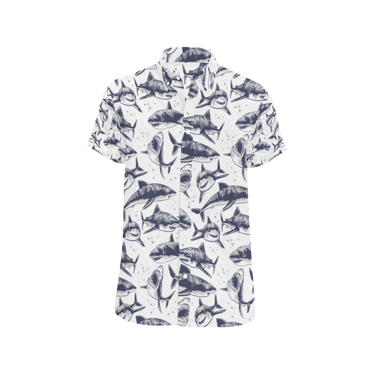 Great White Shark Pattern Print Design 02 Men's Short Sleeve Button Up Shirt