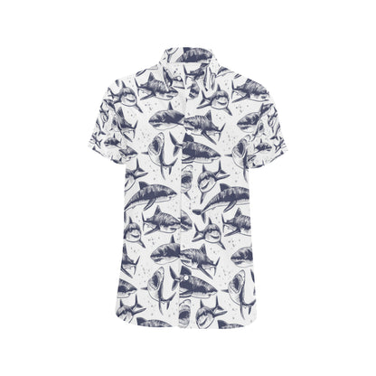 Great White Shark Pattern Print Design 02 Men's Short Sleeve Button Up Shirt