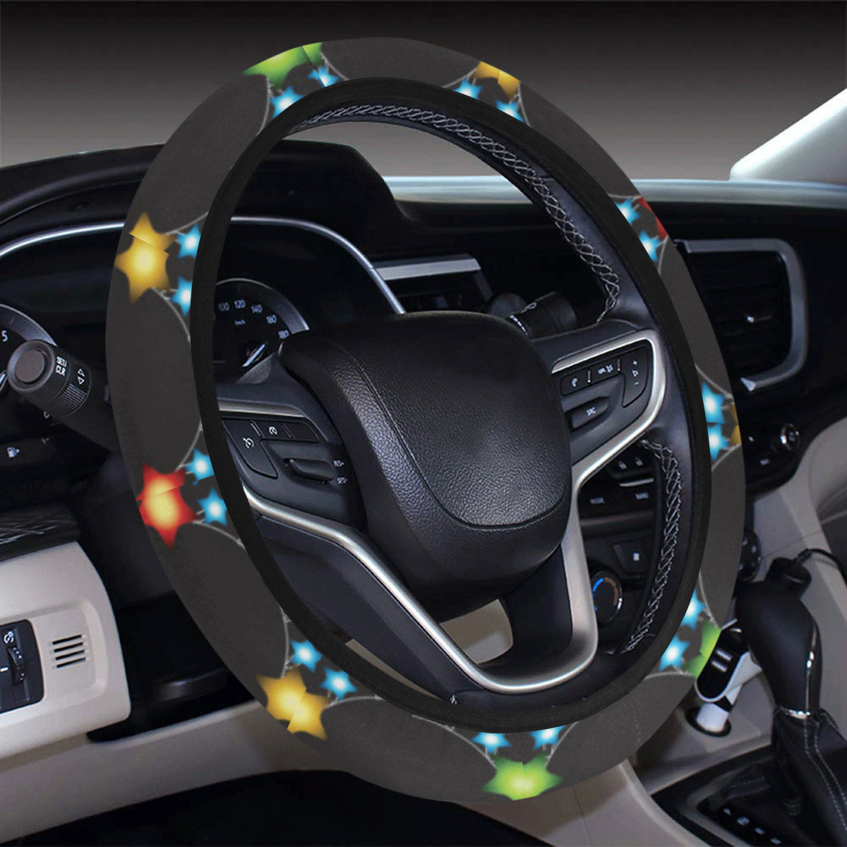 Christmas Light Pattern Print Design 01 Steering Wheel Cover with Elastic Edge
