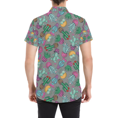 Cactus Colorful Print Pattern Men's Short Sleeve Button Up Shirt