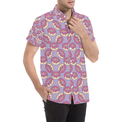 Donut Pattern Print Design DN015 Men's Short Sleeve Button Up Shirt