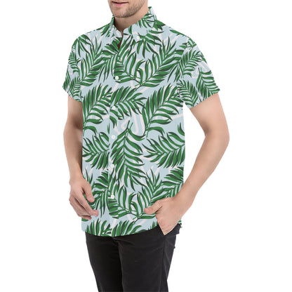 Palm Leaves Pattern Print Design PL06 Men's Short Sleeve Button Up Shirt