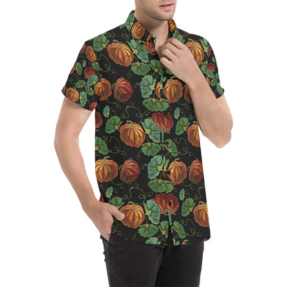 Pumpkin Pattern Print Design A02 Men's Short Sleeve Button Up Shirt