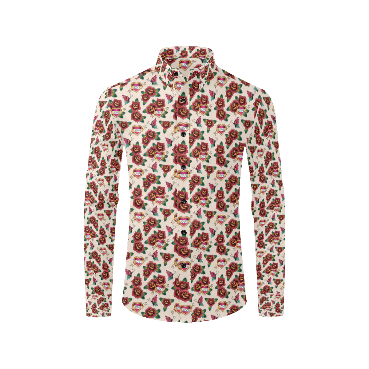 Old School Tattoo Rose Pattern Men's Long Sleeve Shirt