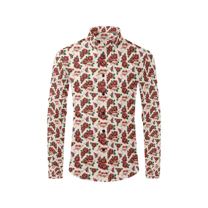 Old School Tattoo Rose Pattern Men's Long Sleeve Shirt