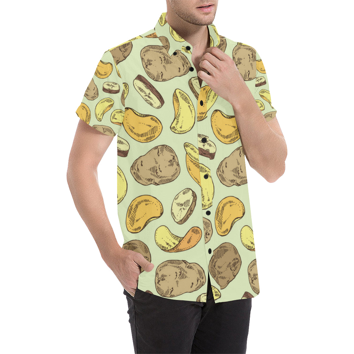 Potato Pattern Print Design A03 Men's Short Sleeve Button Up Shirt