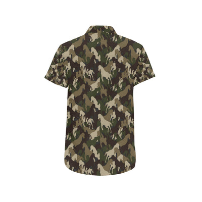 Horse Camo Themed Design Print Men's Short Sleeve Button Up Shirt