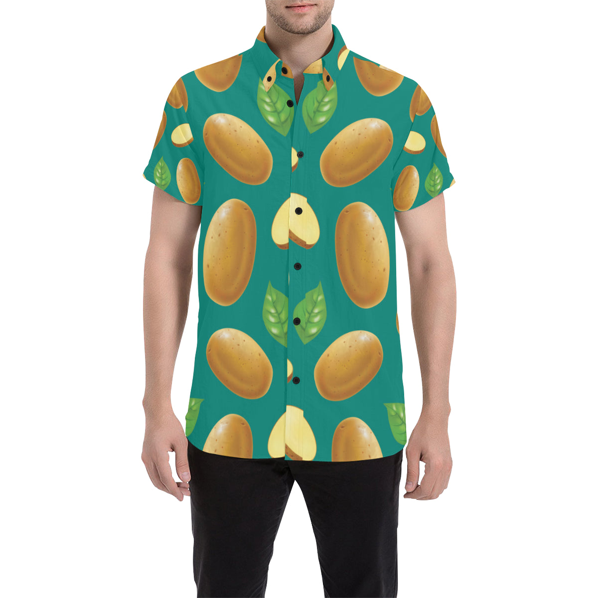 Potato Pattern Print Design A04 Men's Short Sleeve Button Up Shirt