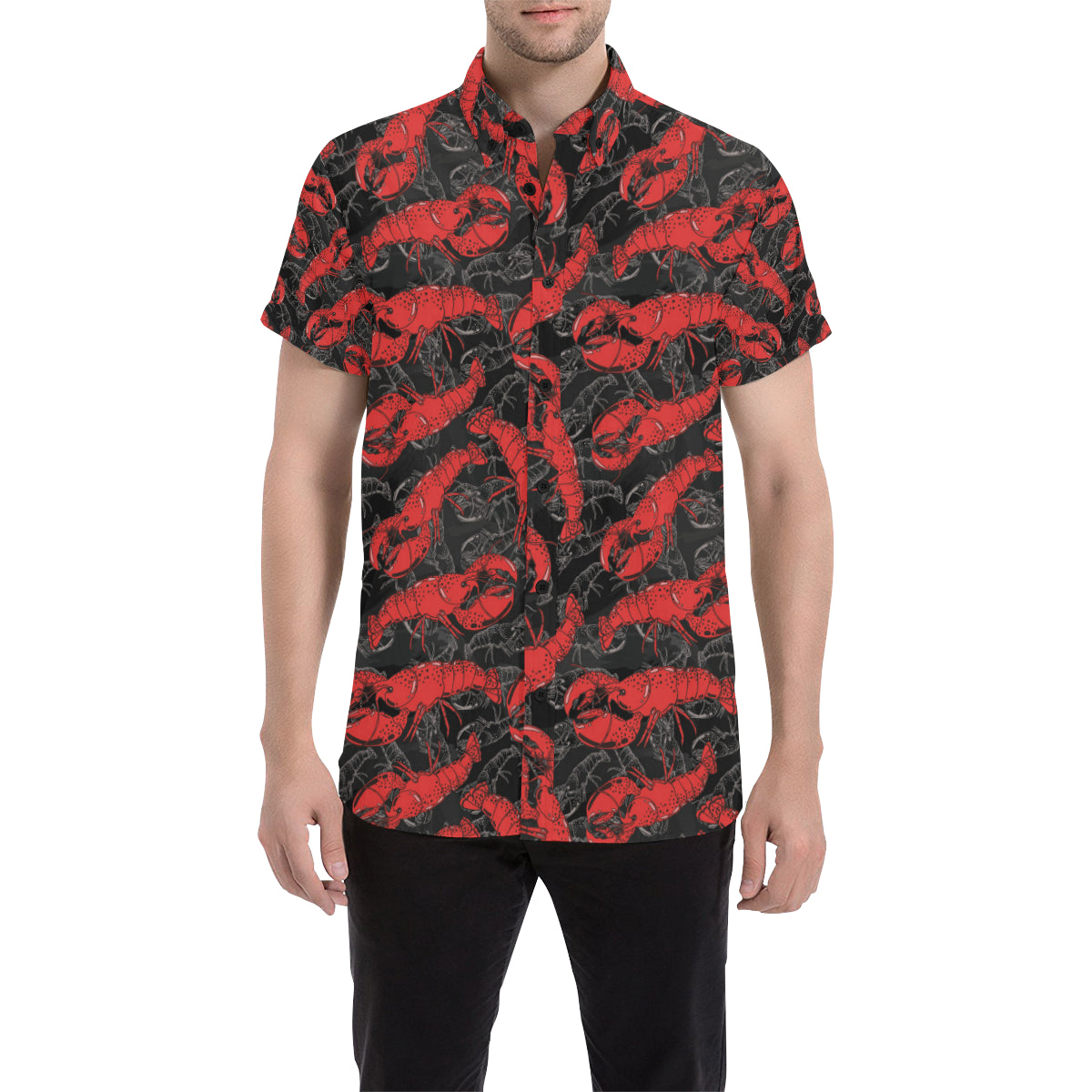 Lobster Pattern Print Design 04 Men's Short Sleeve Button Up Shirt