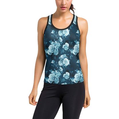 Rose Blue Pattern Print Design RO014 Women's Racerback Tank Top