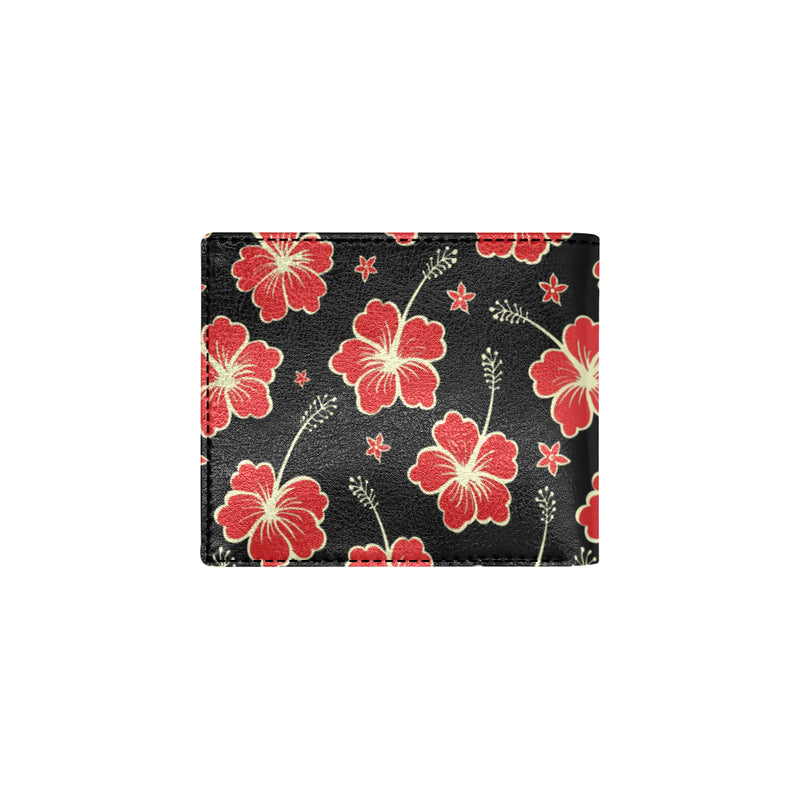 Red Hibiscus Pattern Print Design HB021 Men's ID Card Wallet