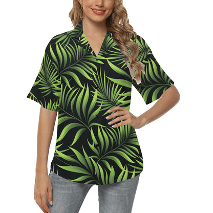 Palm Leaves Pattern Print Design PL07 Women's Hawaiian Shirt