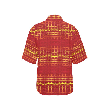 Southwest Red Gold Design Themed Print Women's Hawaiian Shirt