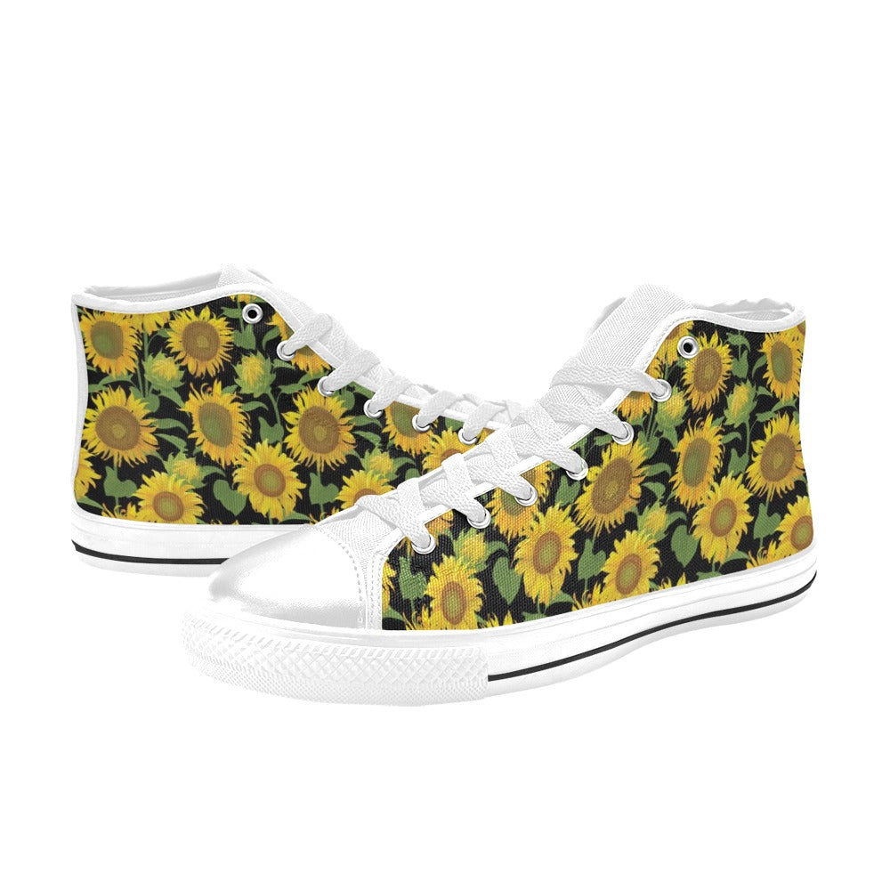 Sunflower Print Design LKS302 High Top Women's White Shoes