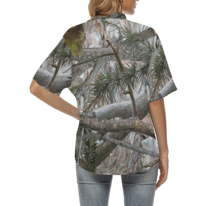Camo Realistic Tree Forest Pattern Women's Hawaiian Shirt
