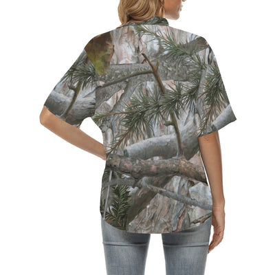 Camo Realistic Tree Forest Pattern Women's Hawaiian Shirt