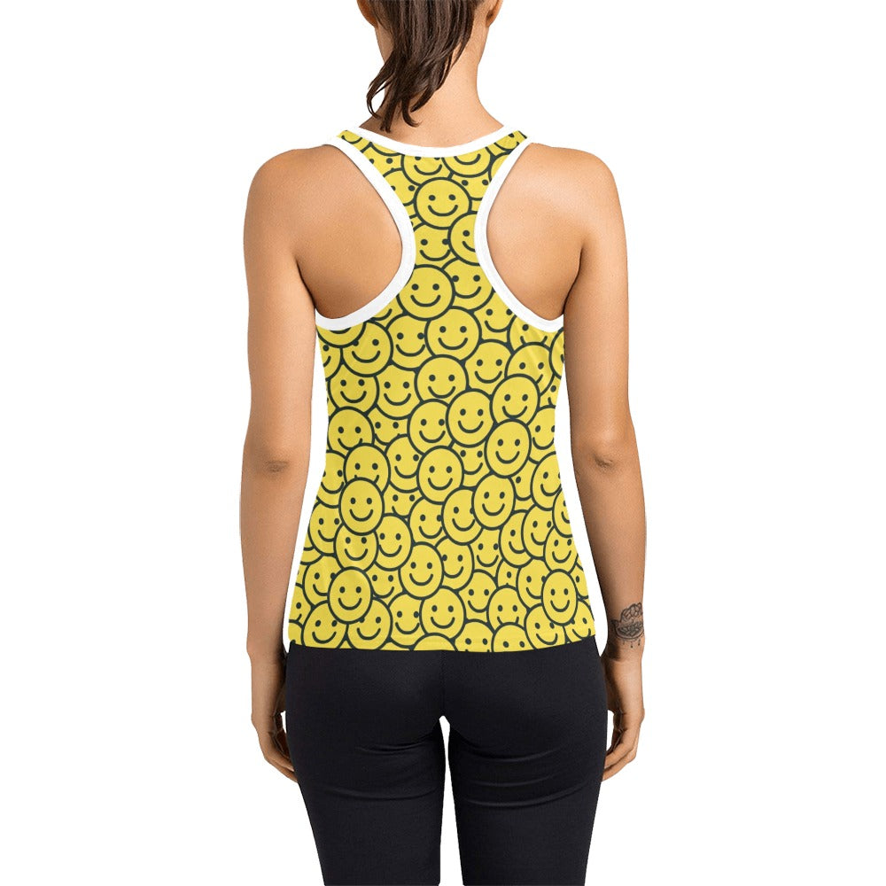 Smiley Face Emoji Print Design LKS302 Women's Racerback Tank Top