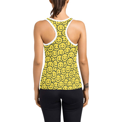 Smiley Face Emoji Print Design LKS302 Women's Racerback Tank Top