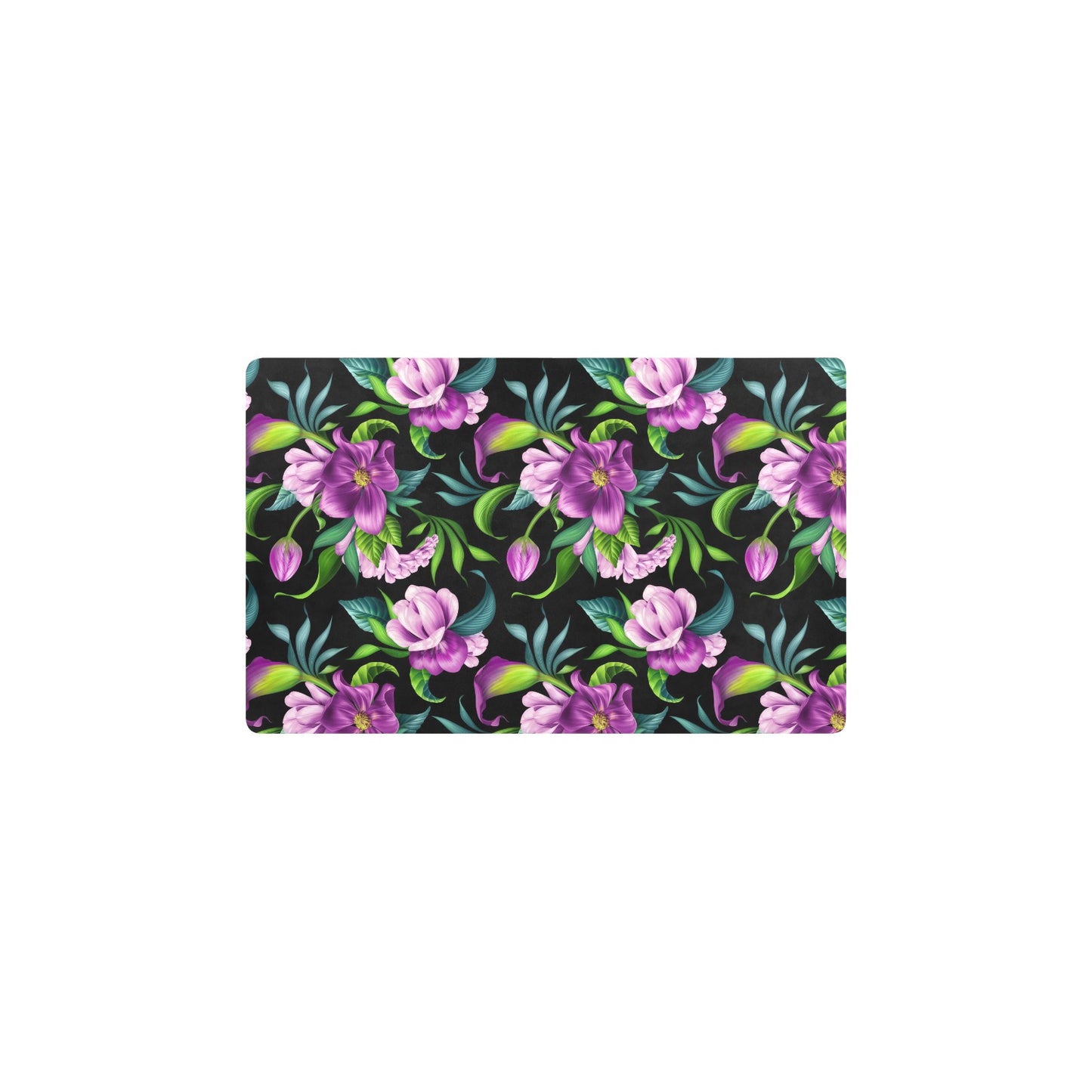 Bright Purple Floral Pattern Kitchen Mat