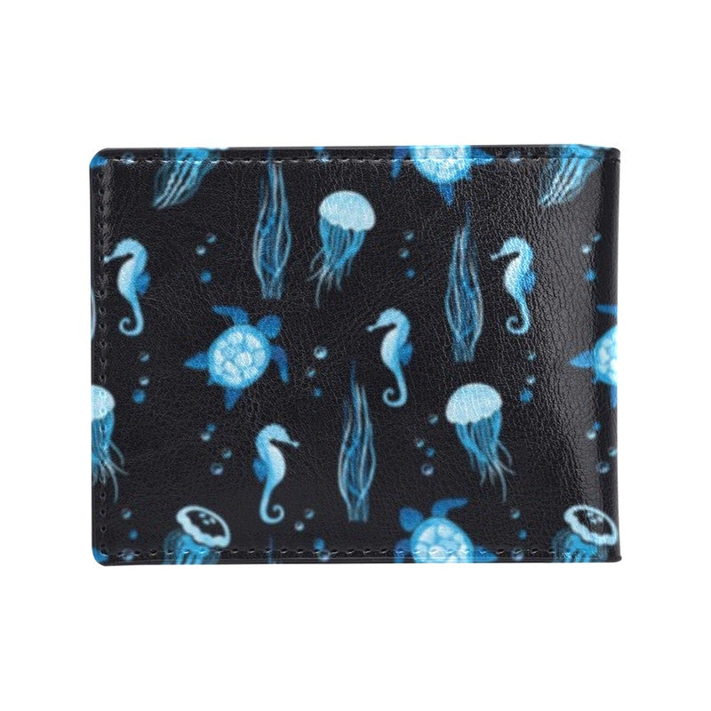 Sea Turtle Jelly Fish Sea Horse Print Design LKS3014 Men's ID Card Wallet