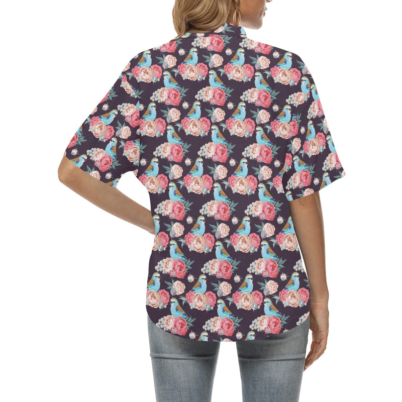 Bluebird Pattern Print Design 02 Women's Hawaiian Shirt