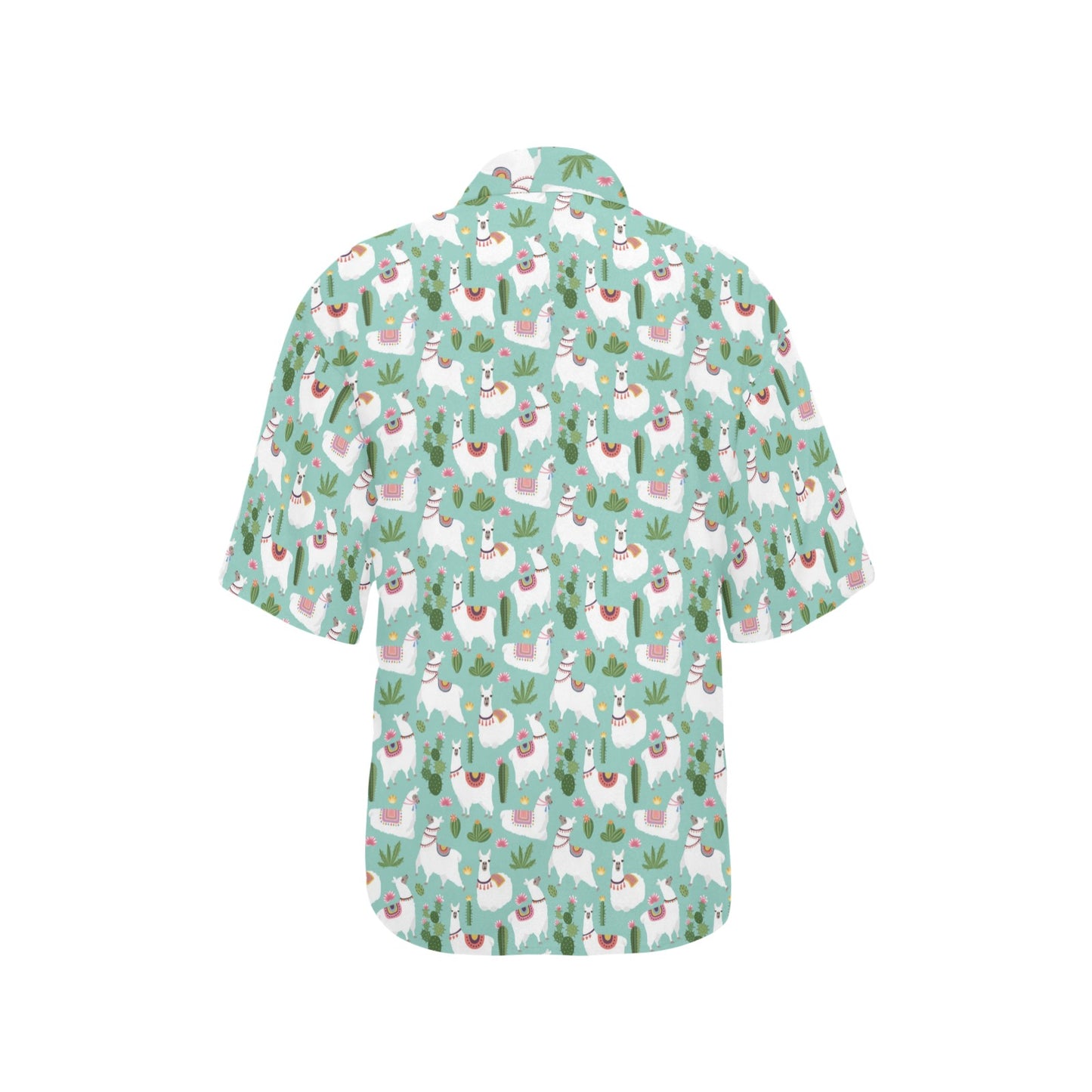 Llama with Cactus Themed Print Women's Hawaiian Shirt