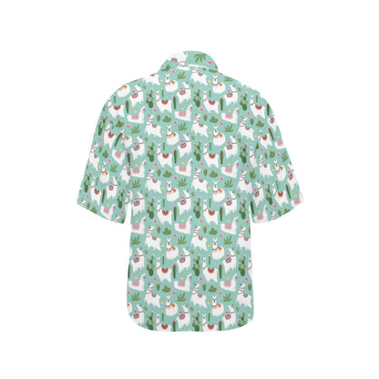 Llama with Cactus Themed Print Women's Hawaiian Shirt