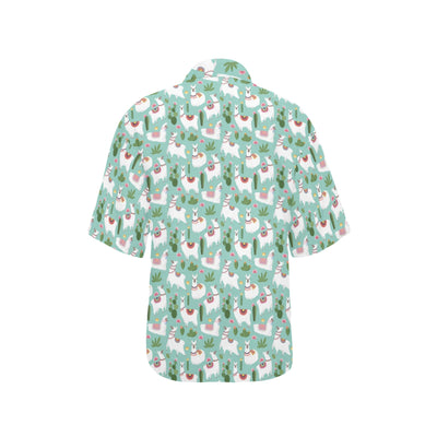 Llama with Cactus Themed Print Women's Hawaiian Shirt