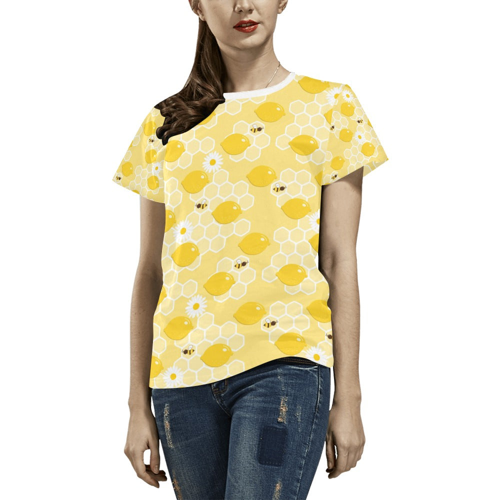 Honey Bee Honeycomb Print Design LKS3010 Women's  T-shirt
