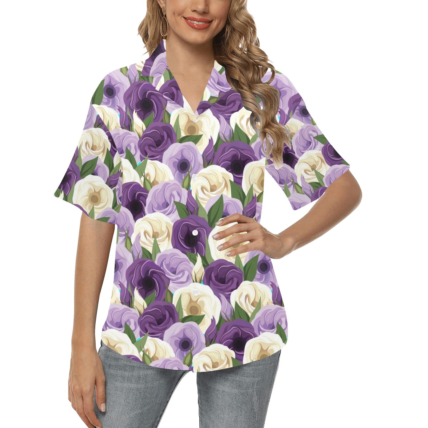 Lisianthus Pattern Print Design LT01 Women's Hawaiian Shirt