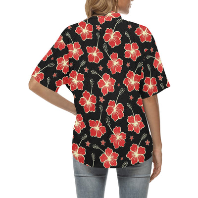 Red Hibiscus Pattern Print Design HB021 Women's Hawaiian Shirt