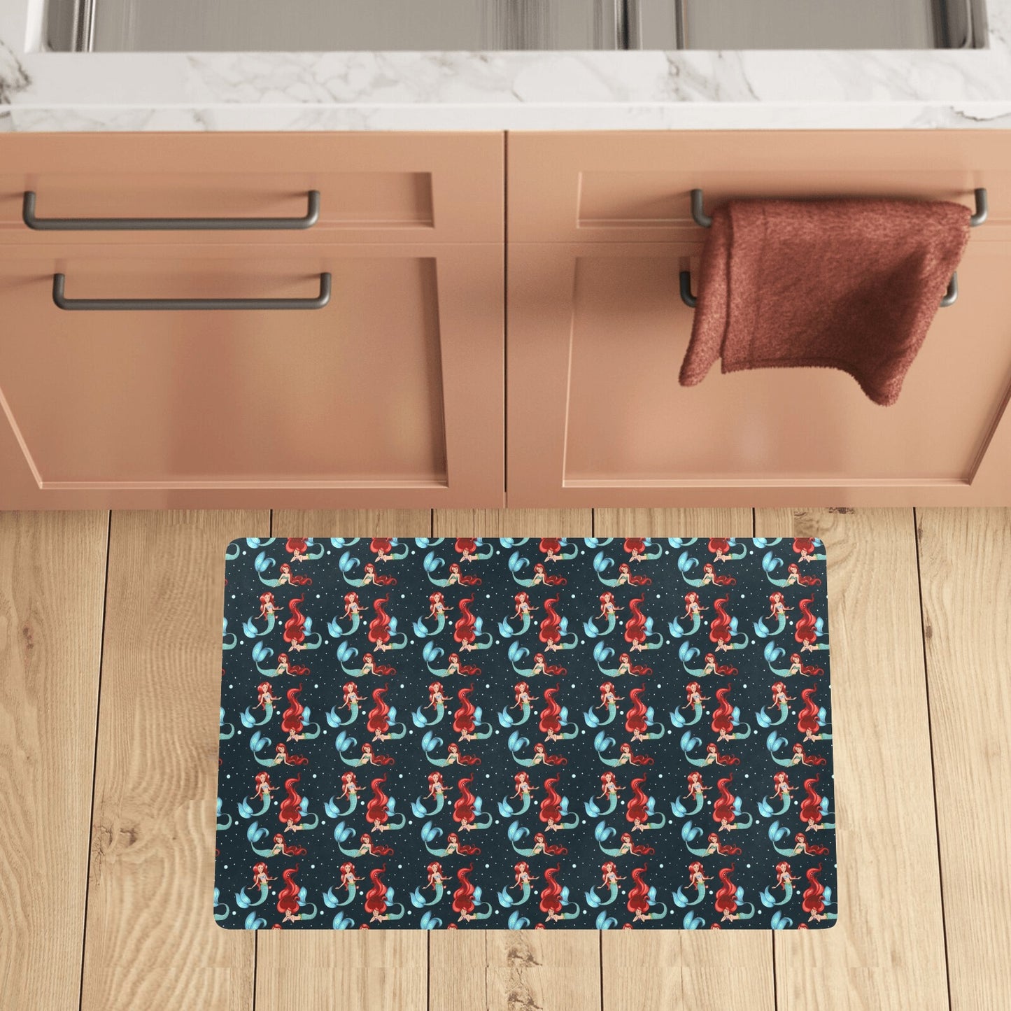 Mermaid Girl Themed Design Print Kitchen Mat