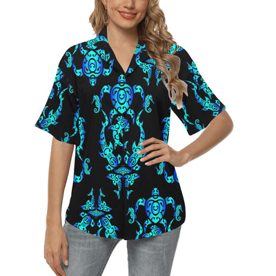 Sea turtle Polynesian Tribal Hawaiian Women's Hawaiian Shirt