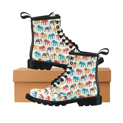 Elephant Colorful Print Pattern Women's Boots